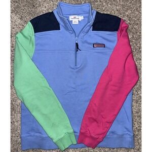Vineyard Vines Large Quarter Zip Pullover Pink Green Blue Colorblock
